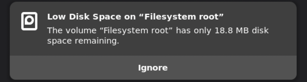 Low disk space on root